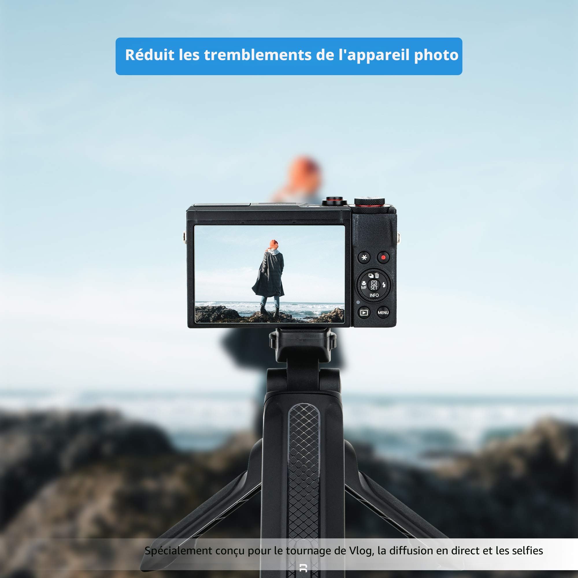 JJC Poignée de caméra, poignée, support de table, trépied, perche à selfie, stabilisateur de main pour Canon, Nikon, Sony, DSLR, appareil photo numérique, caméscope