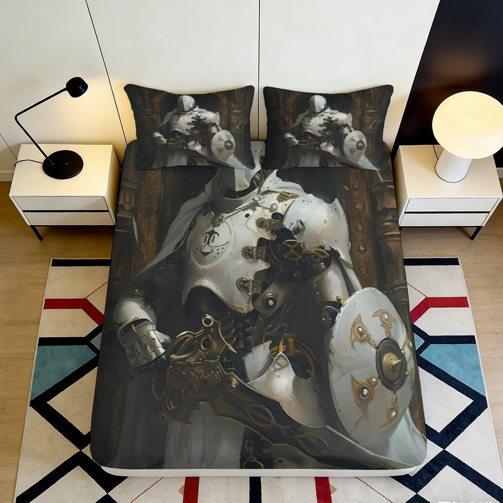Jqzkxnhpbr Style-6 3D Printed Warrior Knight Fitted Sheet Microfiber Durable Medieval Armor Bed Cover For Bedroom Guest Room Decor 90X200x25cm
