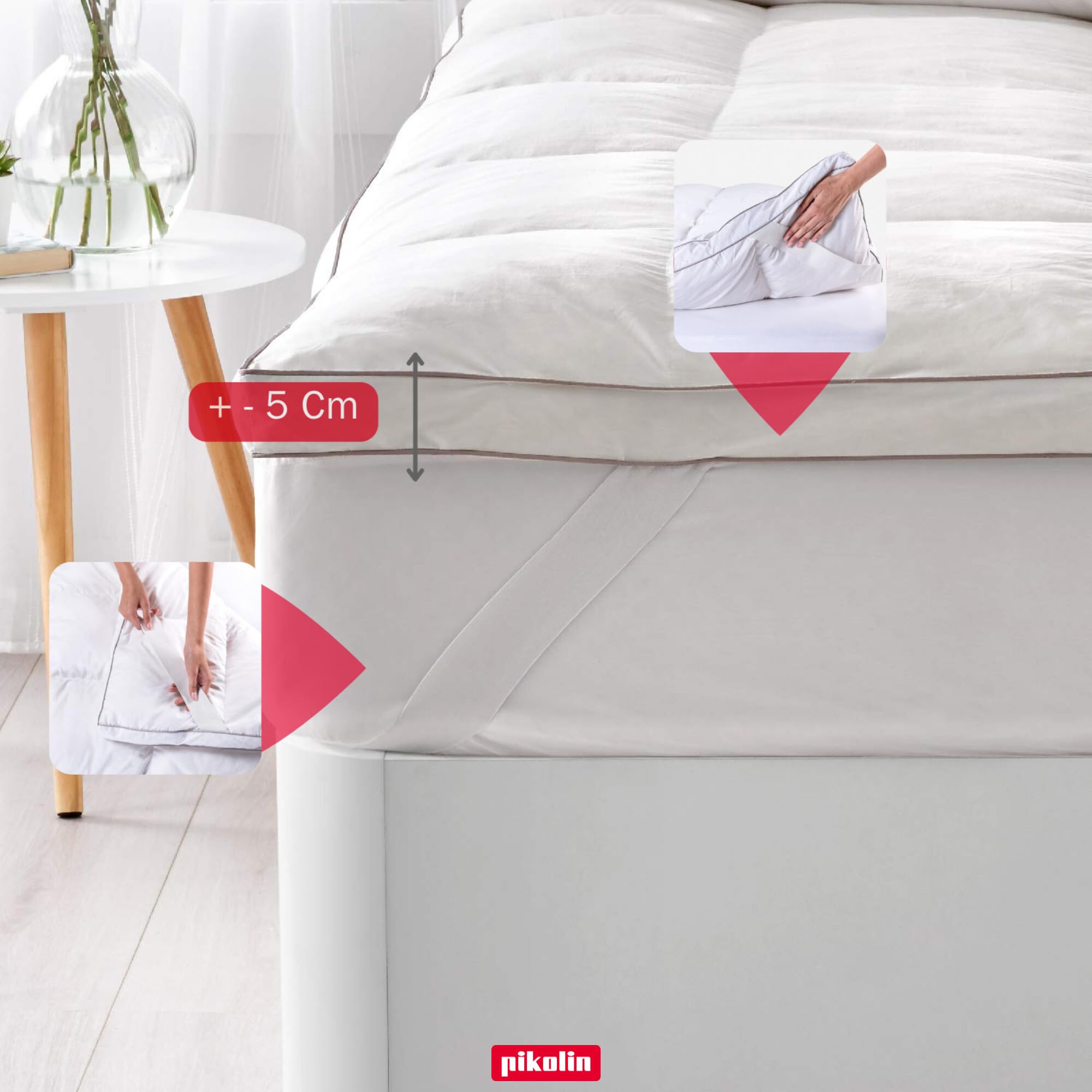 Classic Blanc - Topper / sovramaterasso extra morbido in piumino d'oca, cotone, 180 x 190/200 cm, letto da 180