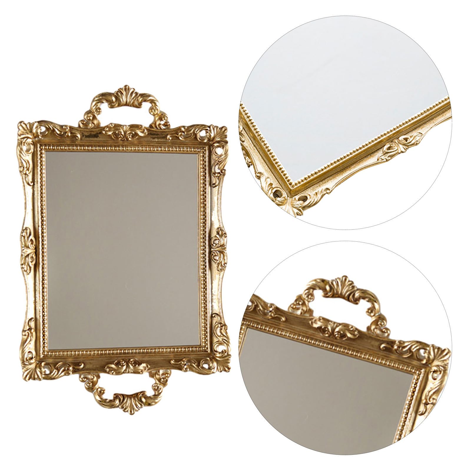 Centrotavola Moderno in Resina e Specchio Dorato, Vassoio Decorativo Piatto Stile Nordico Retrò per Esposizione Dolci e Frutta, per Matrimonio e Hotel