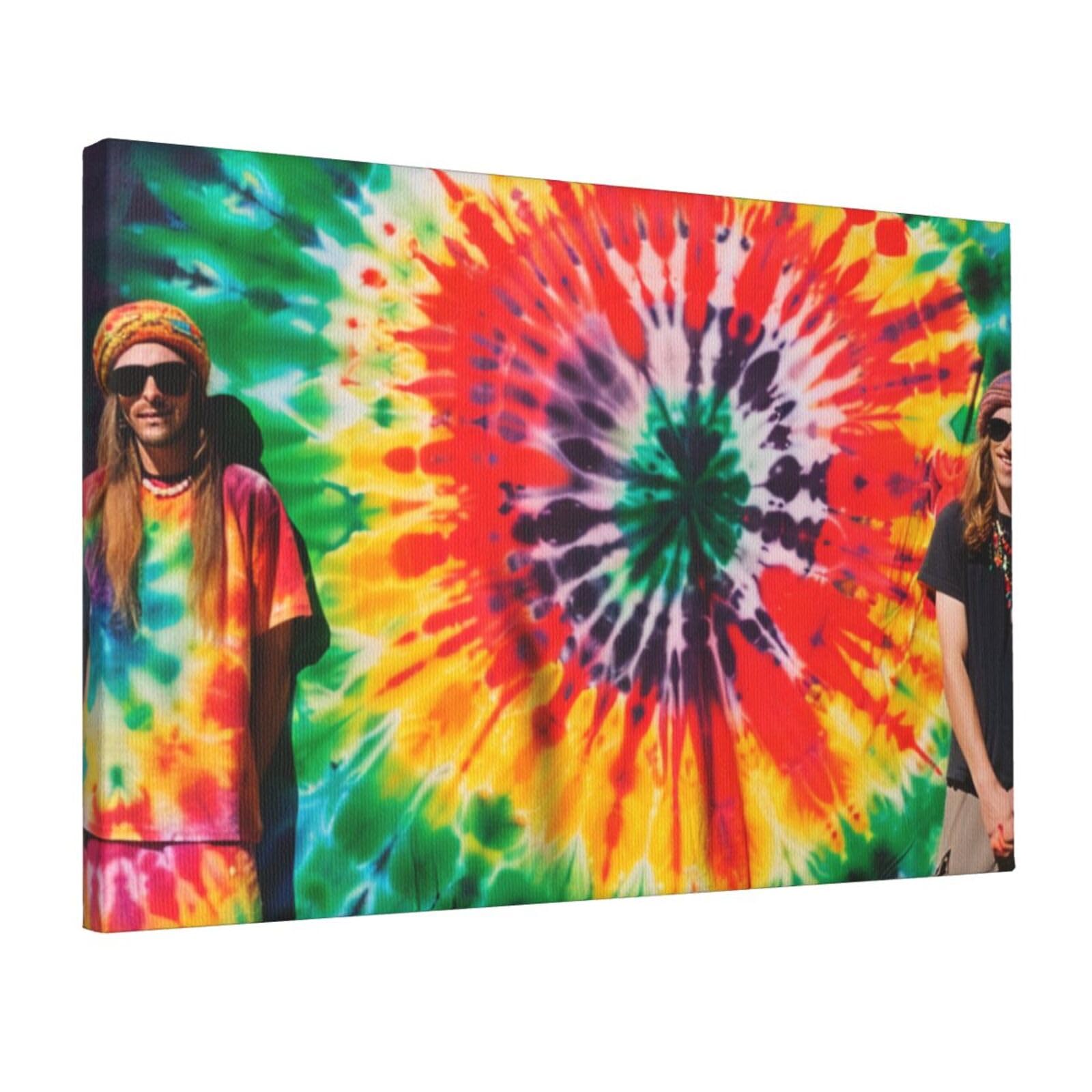 YKLJG Tie Dye Hippies Printed Wall Art Canvas Prints 45x30 CM Wooden Framed Picture Painting Artwork for Bedroom Kitchen Home Office Decor