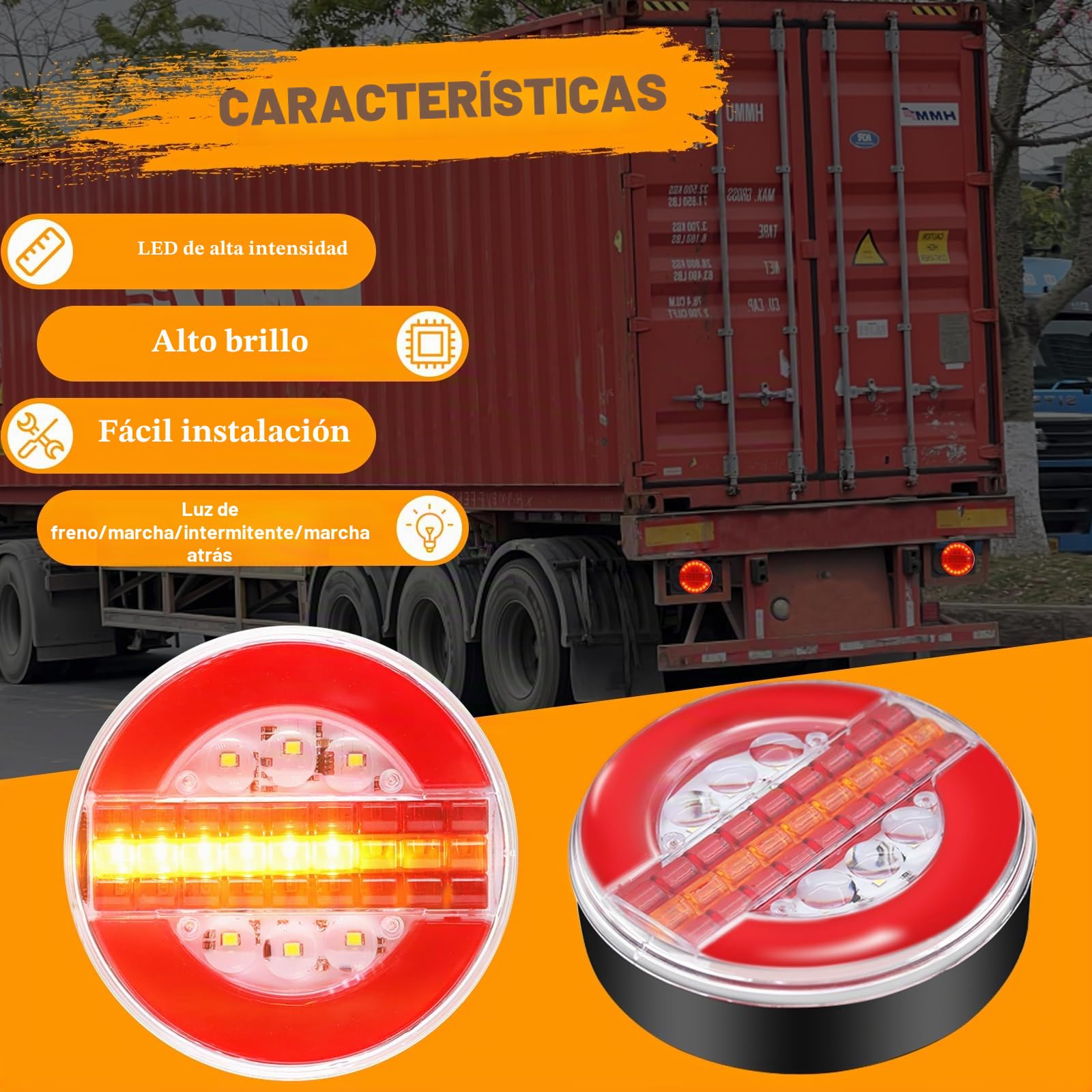2PCS Pilotos Traseros de Remolque Redondos Led Impermeable,12V 24V Luces Traseros Led para Remolque Luz de Freno de Camión/Indicador de Señal de giro dinámico (Modelo A)