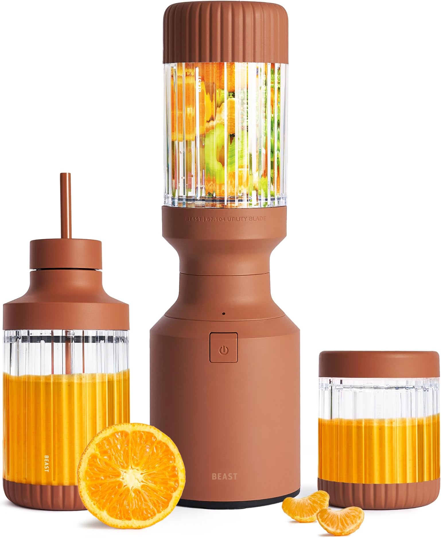 The Beast Mini Blender Plus | Mini Kitchen Blender | Mixes Smoothies & Smoothies, Dressings, Sauces, Dips | Extra Containers, Straw Lid & Straws Included, 600W (Terra)