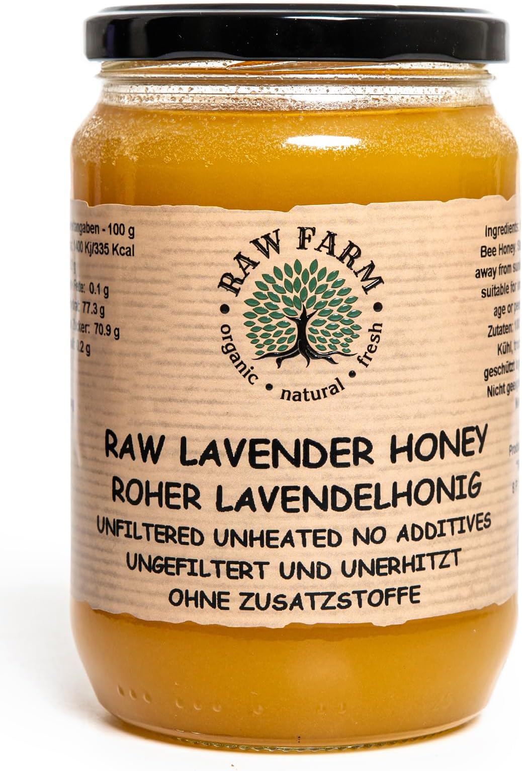 Raw Farm - Pure Raw Lavender Honey 900 g - Unfiltered, Unheated, Unprocessed, Cold-Extracted – Rich in Enzymes & Pollen, Straight from RAW FARM Bee hives
