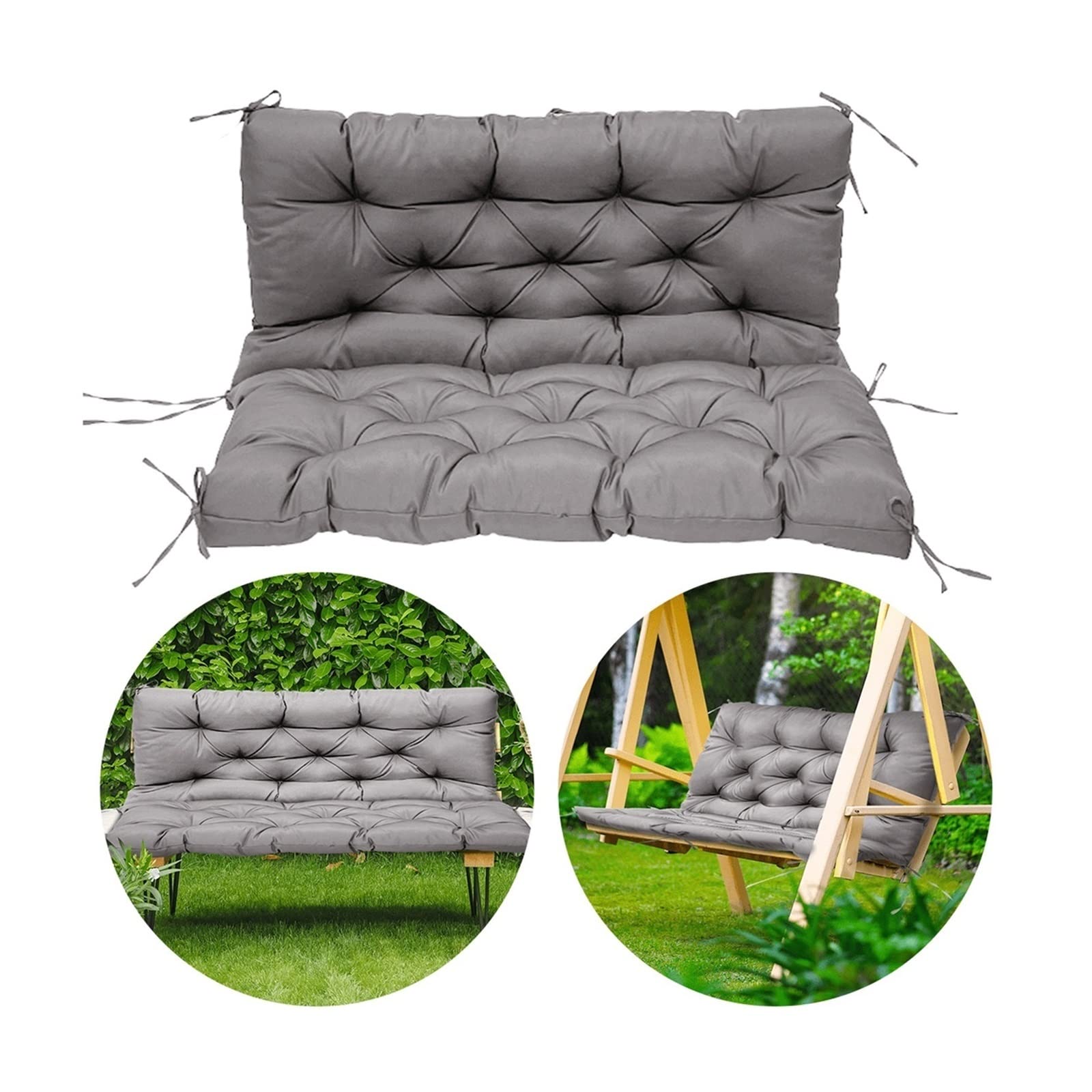 Cuscini impermeabili per dondolo da giardino con schienale, grigio scuro, 100 x 100 cm, cuscini di ricambio per panca da 2 o 3 persone, mobili da esterno