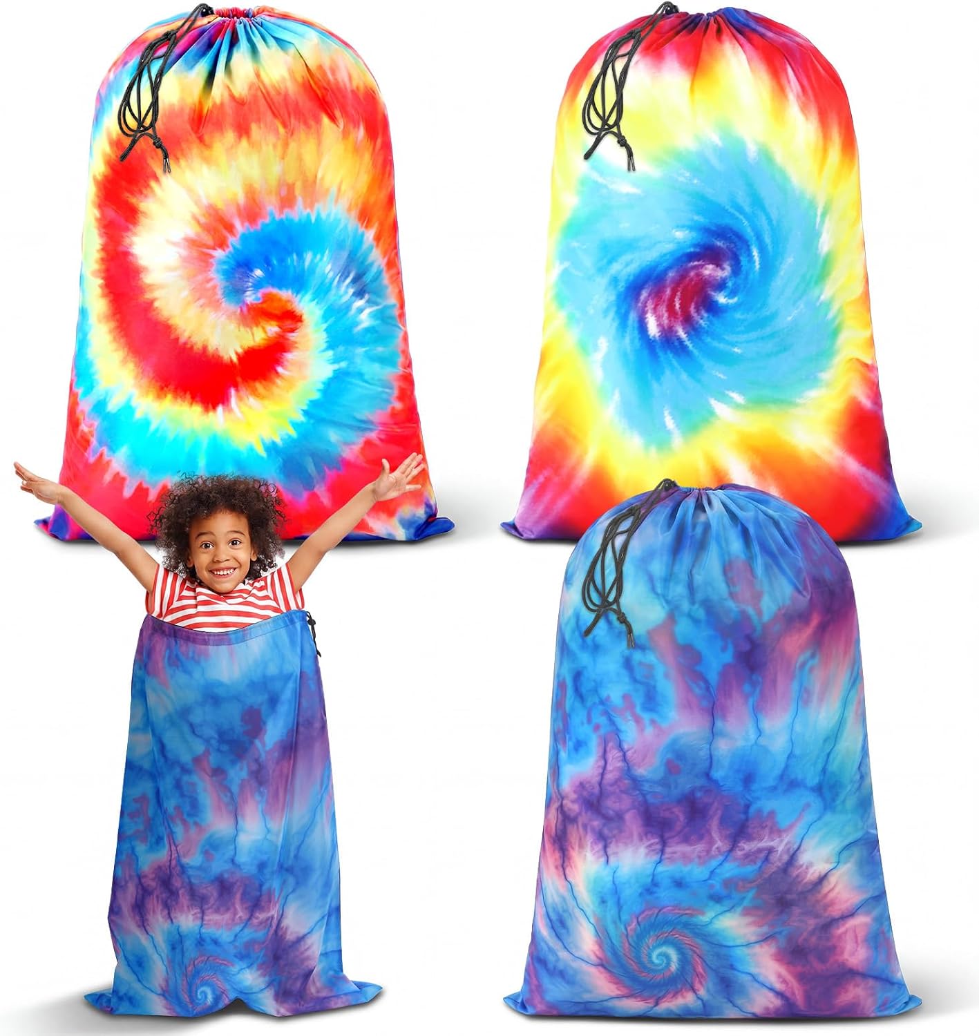 3 Pack Tie Dye Travel Laundry Bags Large Machine Washable Dirty Clothes Organizer Heavy Duty Tie Dye Storage Bags with Drawstring 24" x 36" Enough to Hold 4 Loads of Laundry for Summer Camp
