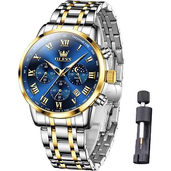 Men's Stainless Steel Chronograph Moon Phase Waterproof Analogue Quartz Wristwatches Stylish Classic Watch for Men Silver Black Gold Blue Men's Watch