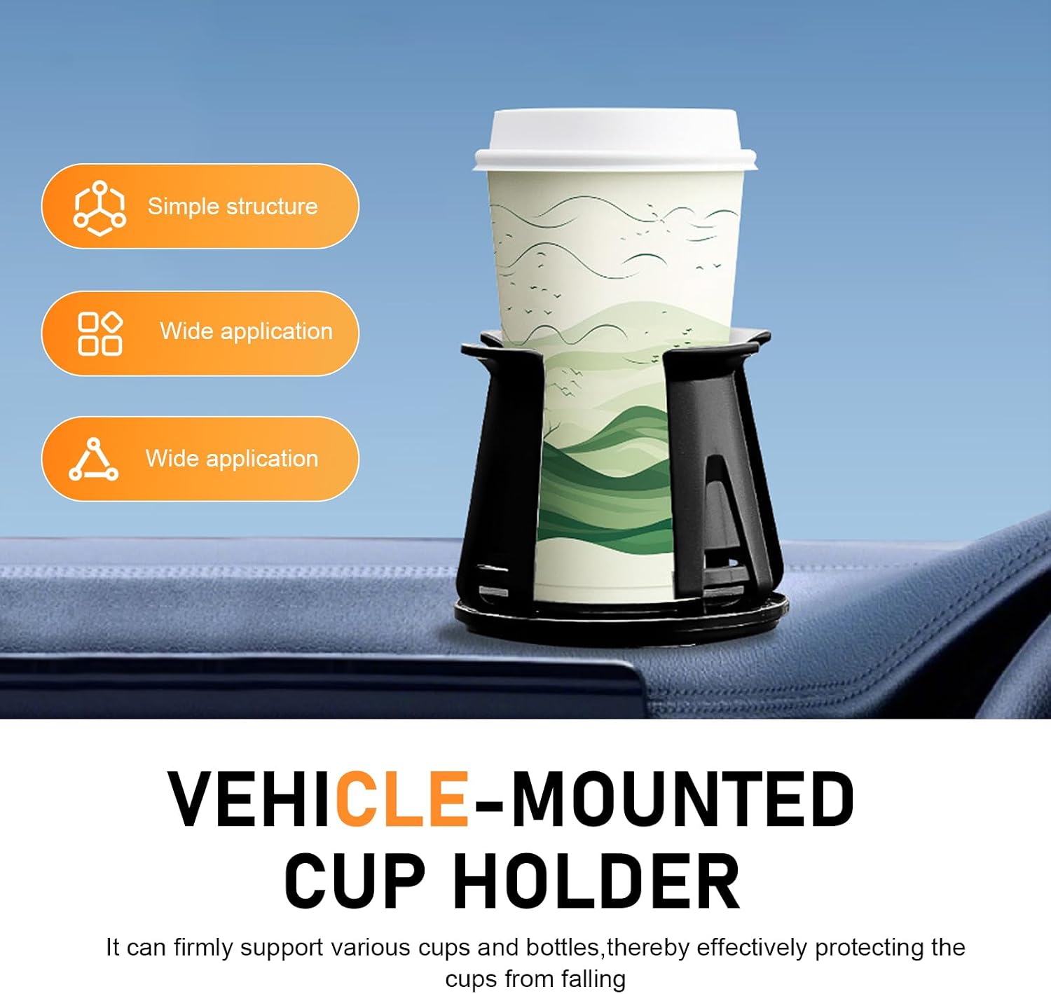 2 PCS Car Cup Holders Adapter, Anti-Slip Anti-Shake Vehicle Energy Drink Holder Insert, Self-Adhesive Automotive Cup Holders for Fixing Water Cup and Drink, Universal for Most Cars