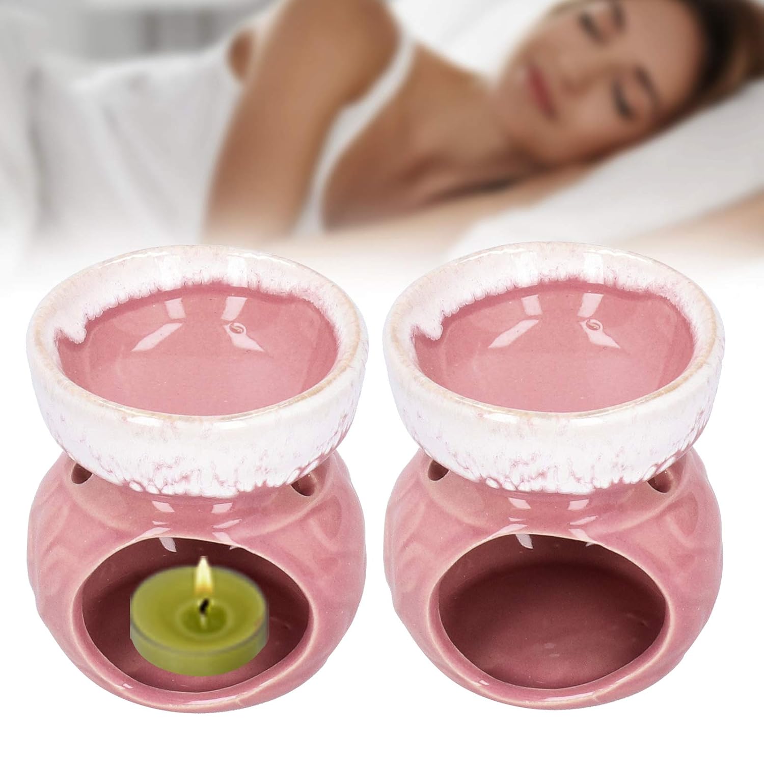 Candle Holder Oil Burner, 2 Pieces Ceramic Aroma Candle Diffuser Oil