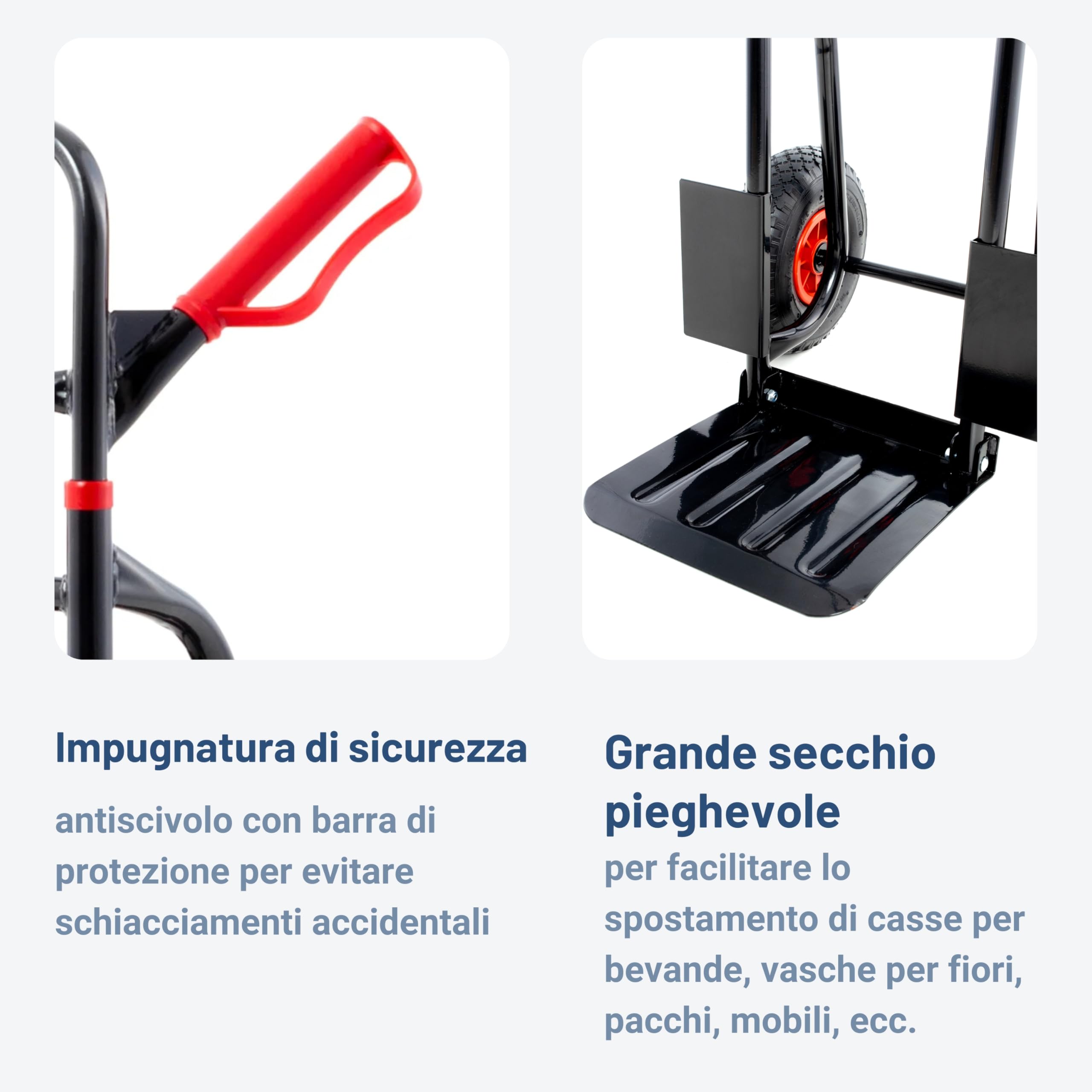 Pallit Carrello Portapacchi Pieghevole 200 kg - Struttura in Acciaio, Ruote Pneumatiche 250 mm, Impugnatura Ergonomica, Portasacchi Manuale DIABLO-F