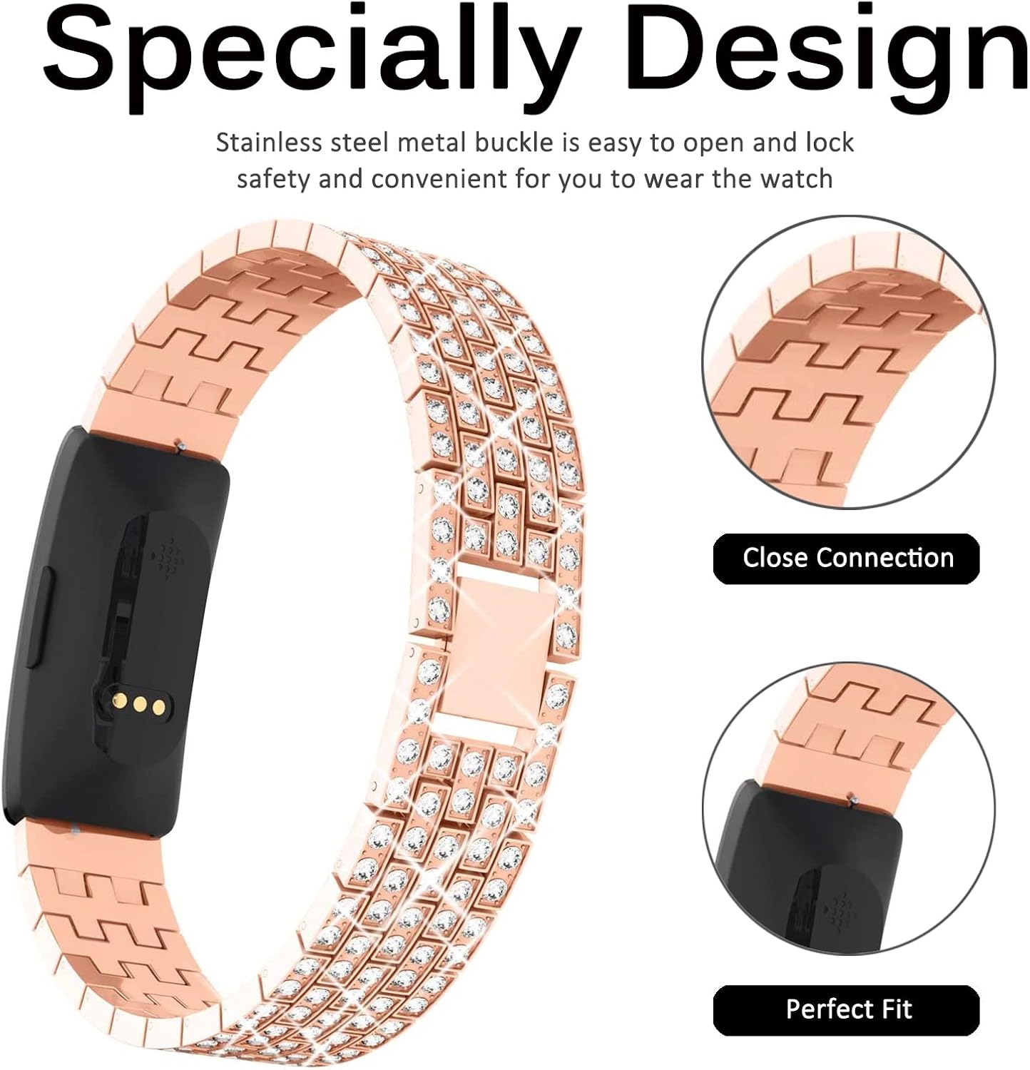 Miimall Compatible for Fitbit Inspire Band, Inspire 2 Bling Band, Inspire HR Band with Diamond Crystal Metal Bling Replacement Strap Band for Fitbit Inspire/Inspire 2/Inspire image 4