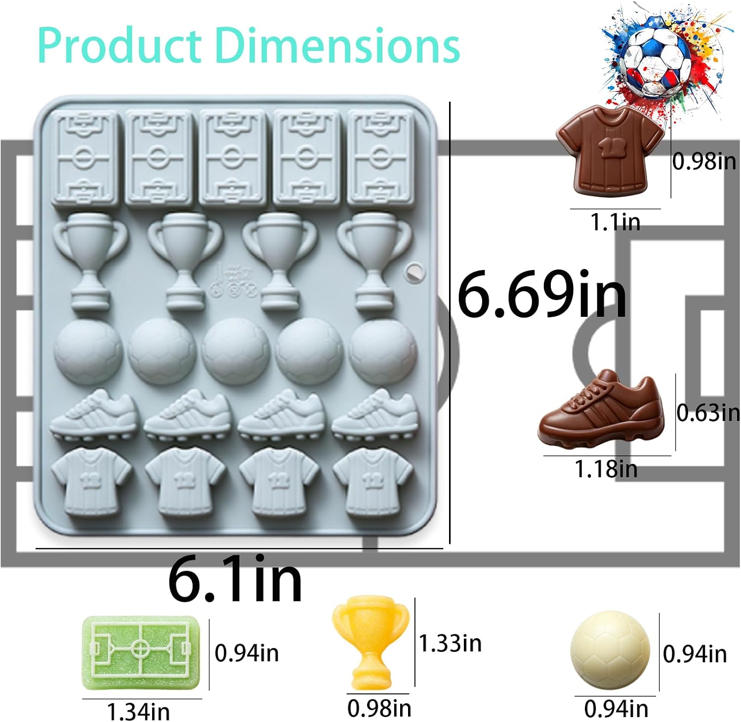 2 Pack Soccer Chocolate Molds, 22 Cavity Football Trophies, Jerseys, Cleats, and Stadiums Molds Shape Tray for Candy Fondant Jello Ice Cube Candle Sugar Craft Cupcake Decor