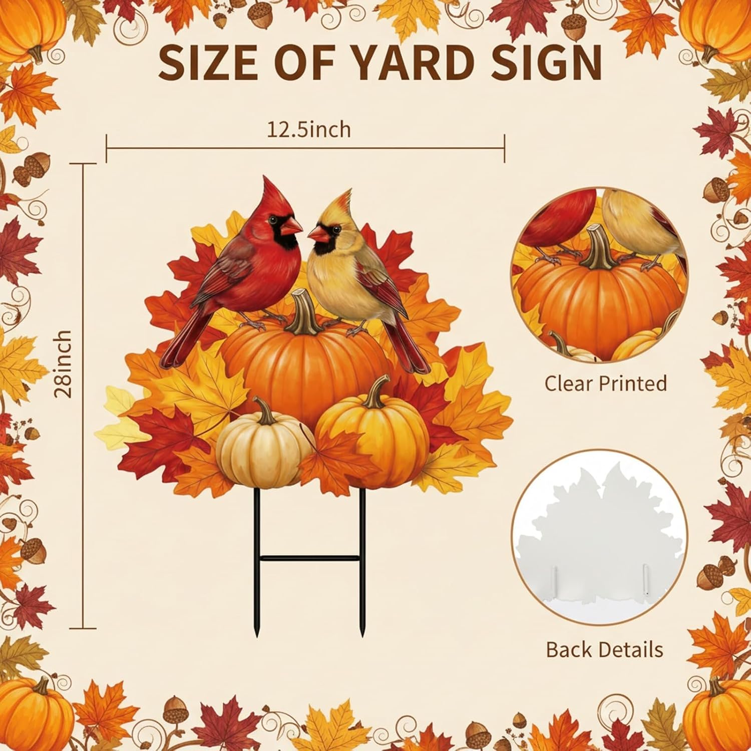 Cardinal Fall Decor Outdoor - Religious Fall Decor Pumpkin Welcome Autumn Metal Yard Sign Yard Stakes for Home Decorations 28.3×12.5 Inch