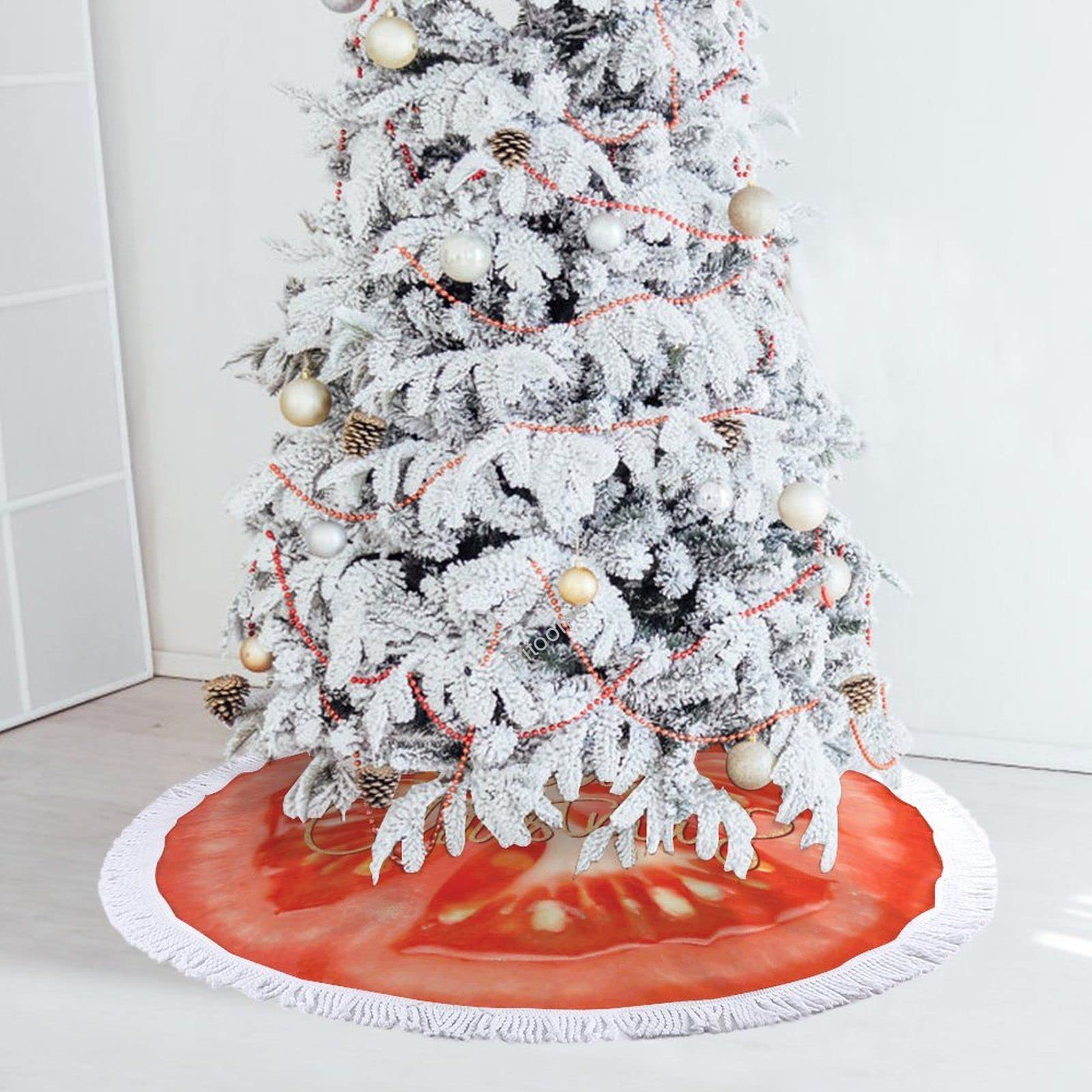 Gonna Per Albero Di Natale In Peluche Bianco Testurizzato - 72x58 Cm, Copribase, Stile Boho Rustico