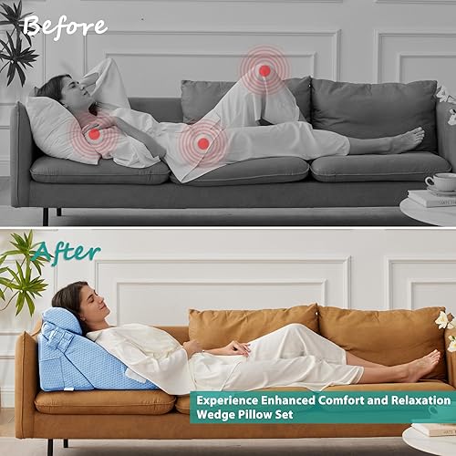 Miniatura 6 de Bedluxe Juego de 3 almohadas ortopédicas de cuña para cama, almohada de cuña de espuma poscirugía para espalda, piernas y rodillas, almohada