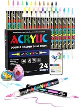 AEDAGA 24 Acrylic Felt Tip Pens with App, 48 Colours Acrylic Paint Marker | Direct Liquid | Double Tip Brush | Quick Drying | Non-Toxic | Adult Colouring Pen for Wood, Eggs, Glass