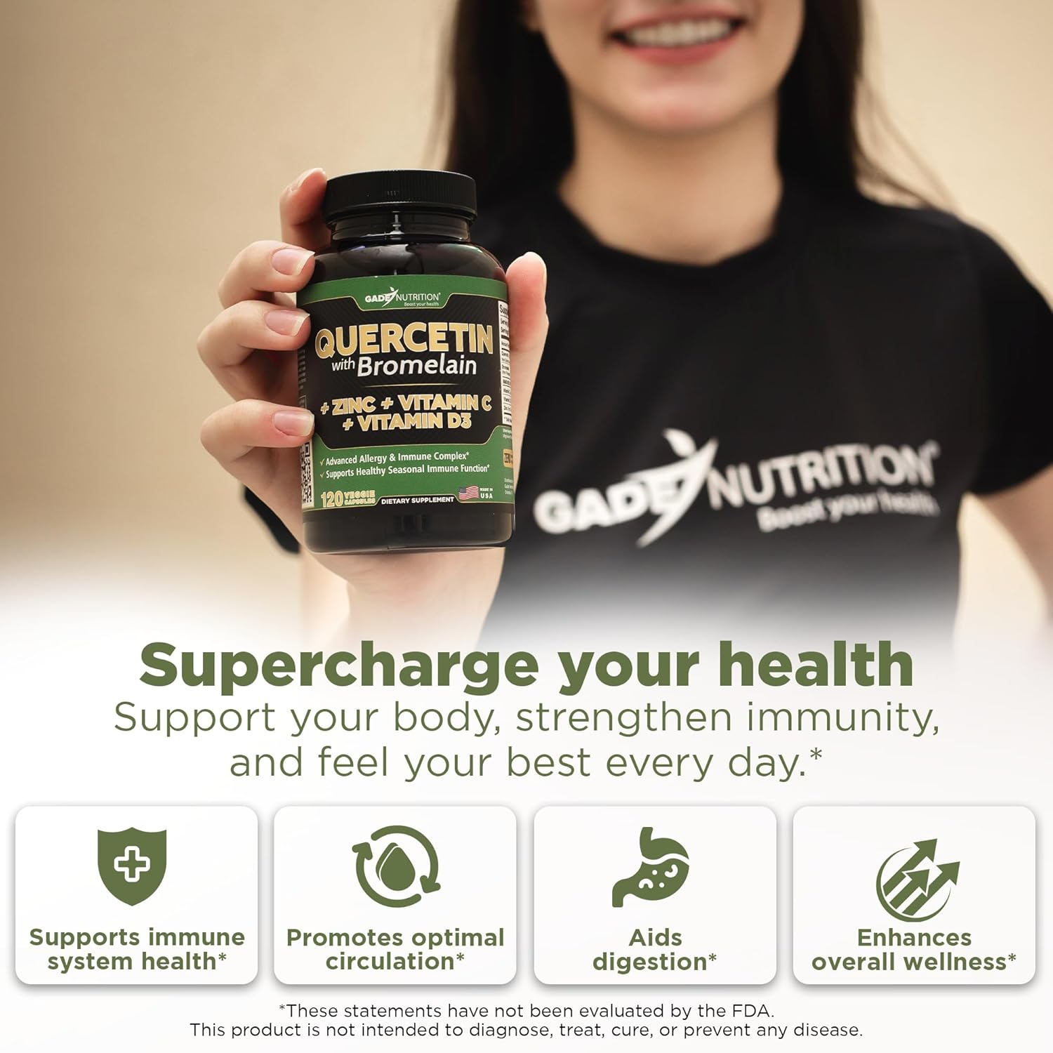 Gade Nutrition Quercetin with Bromelain Vitamin C and Zinc Vitamin D3 | Immune Support Supplement in Capsules | Non-GMO, Gluten-Free, Vegan | Made in The USA | 2 Month Supply - Image 2