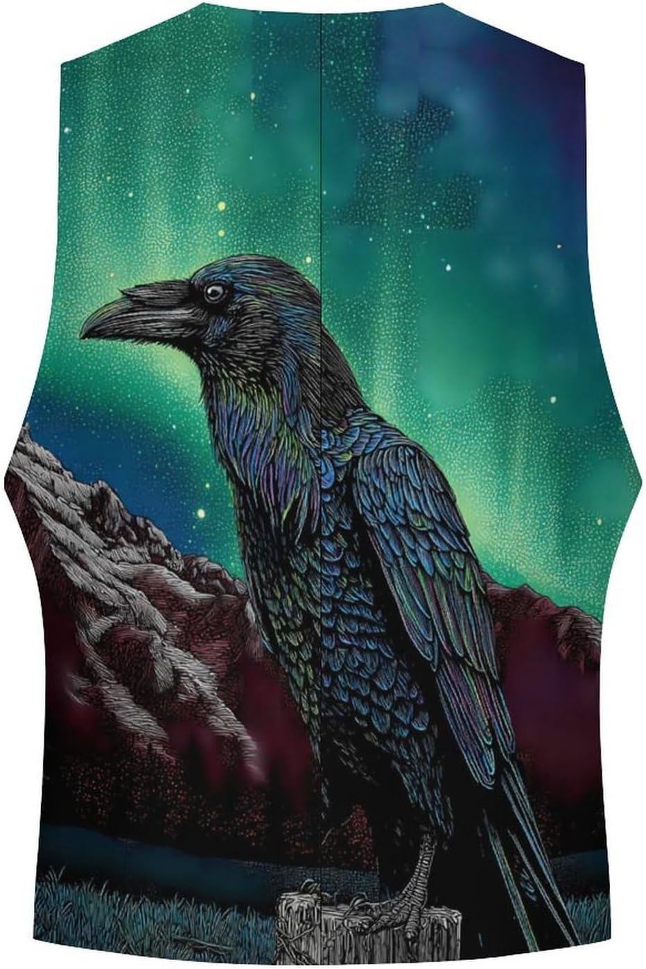 Ravens Borealis Night Sky Men Formal Suit Vest V-Neck Button Waistcoat for Business Wedding