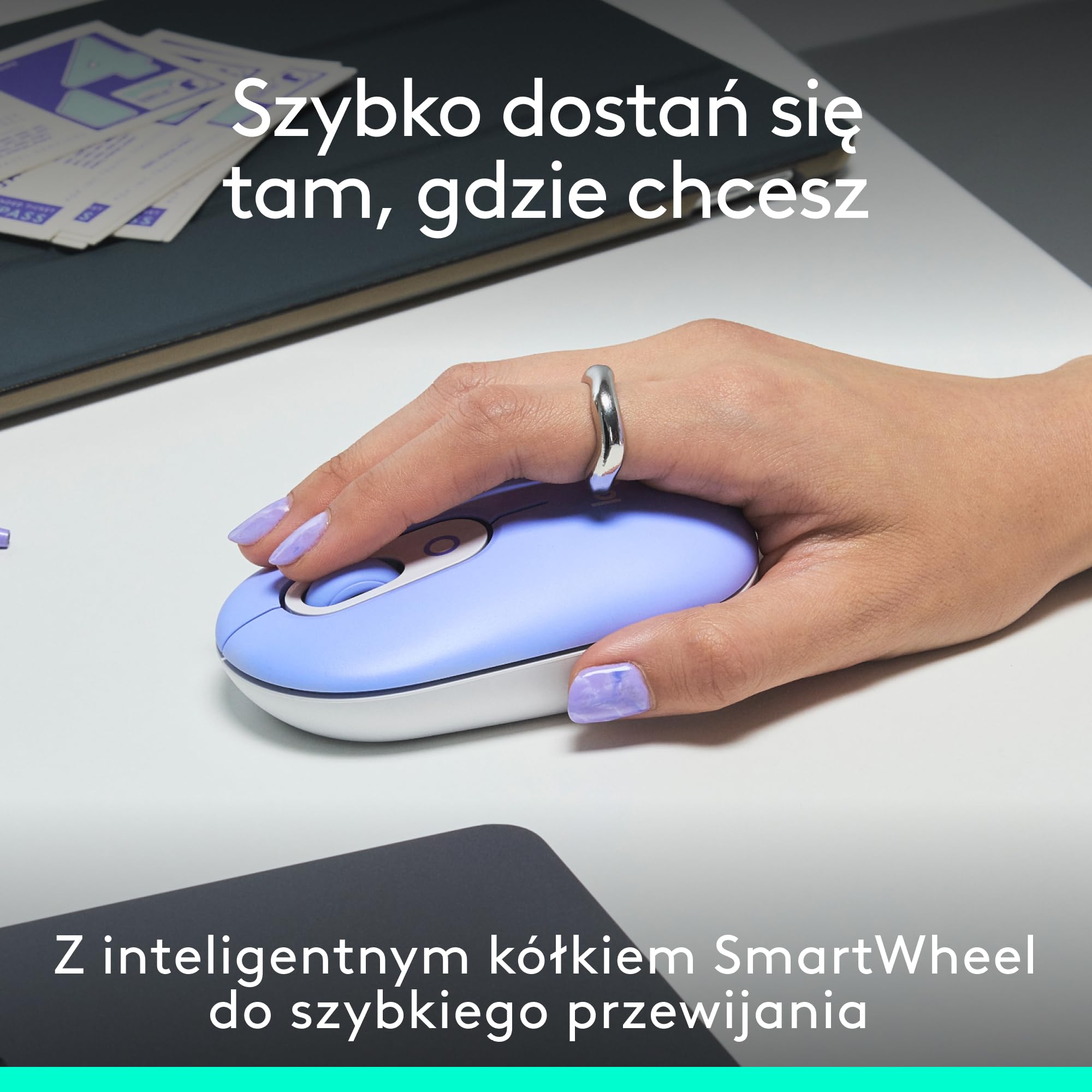 Logitech POP Mouse, przenośna bezprzewodowa mysz Bluetooth z programowalnymi przyciskami, cichymi kliknięciami, z łatwym przełączaniem Easy-Switch, laptopem, tabletem, komputerem PC — Liliowy