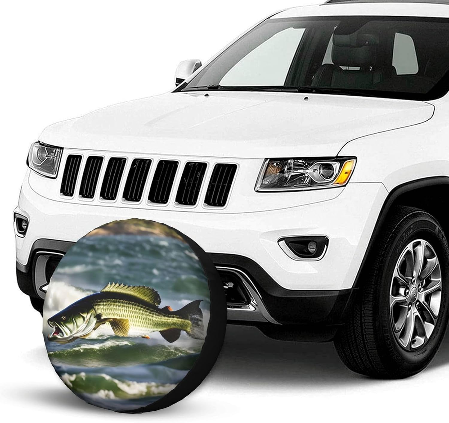 Bass Fishing Wave Print Tire Cover Universal Spare Wheel for Trailer Rv SUV Truck Camper Travel Accessories