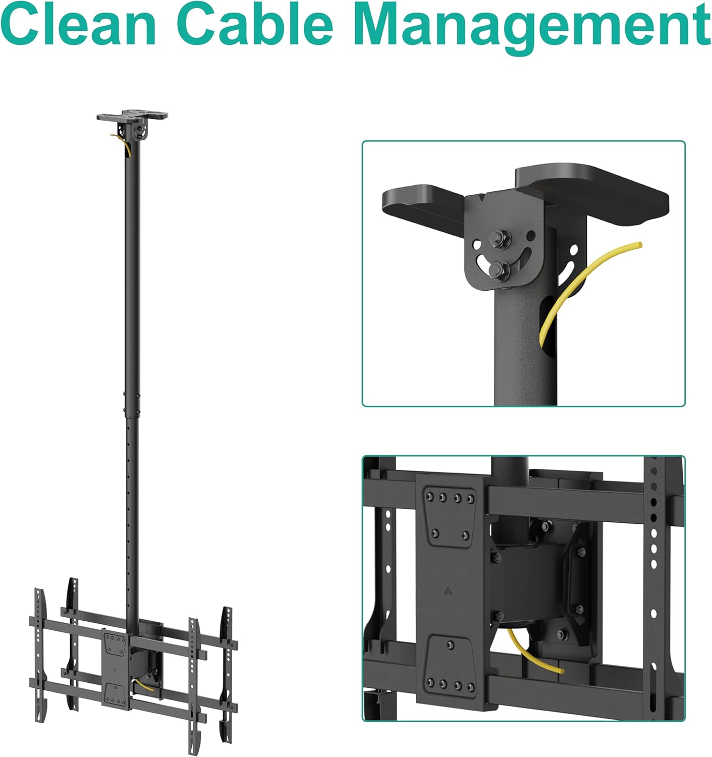 Image showing integrated cable management features of the WALI CM4386-2S ceiling TV mount.