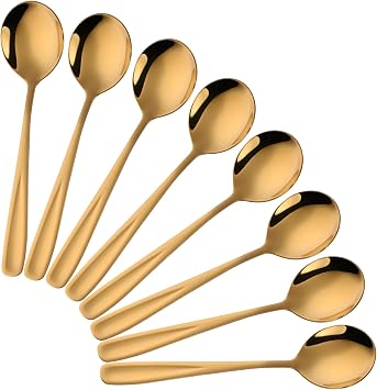 8-Piece Stainless Steel Table Spoons, 7 Inch Soup Spoons for Cereal, Dessert, Soup, Coffee & Teagold