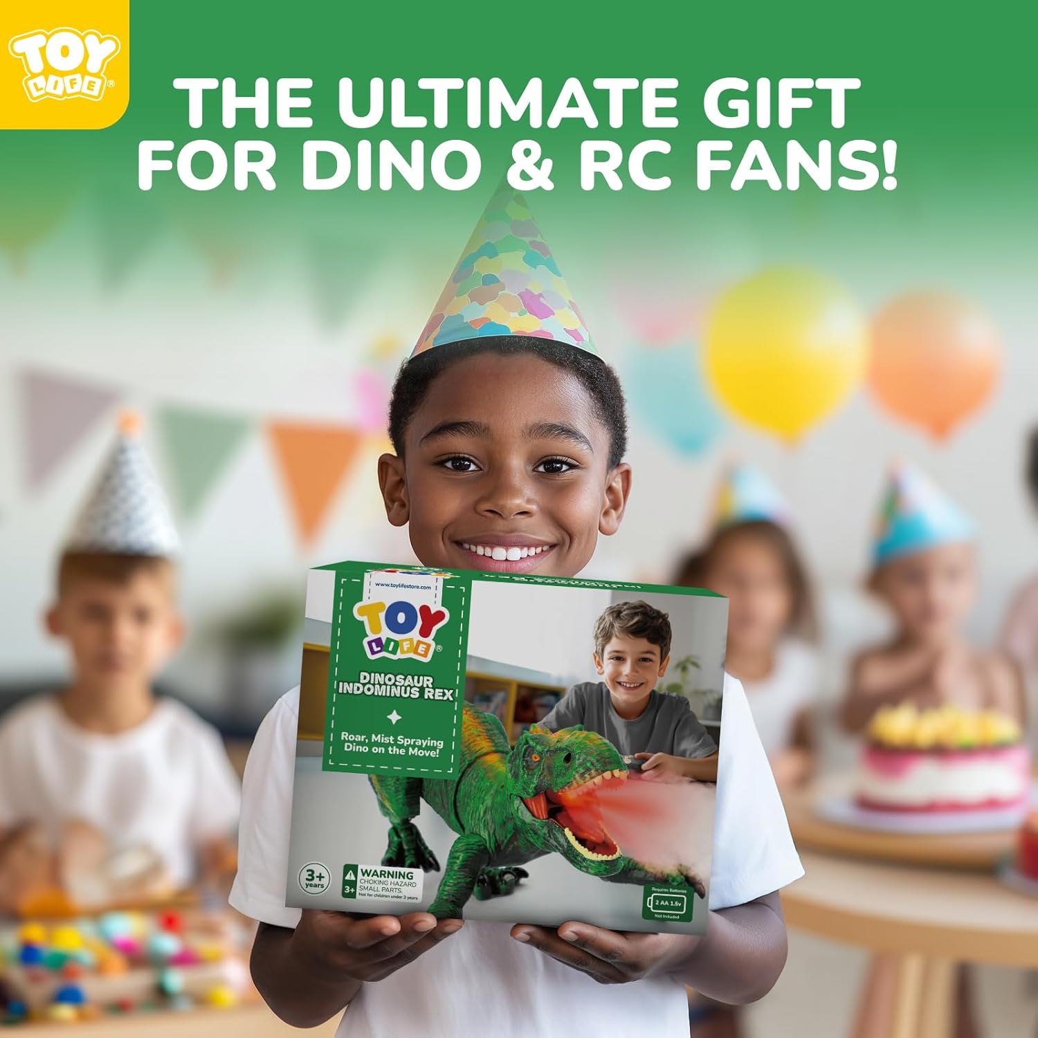 TOY Life Remote Control Dinosaur Toys for Kids 3-5 4-7 8-12, Rechargeable RC T-Rex with Mist Spray, Lights & Sounds, Large Walking Robot Dino Birthday Gifts for Boys Girls - Green