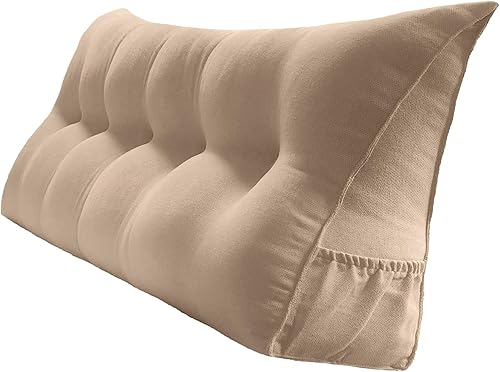 Peachwell Almohada triangular de lectura para descansar en cama, cojín grande con respaldo y funda extraíble y dos grandes bolsillos laterales