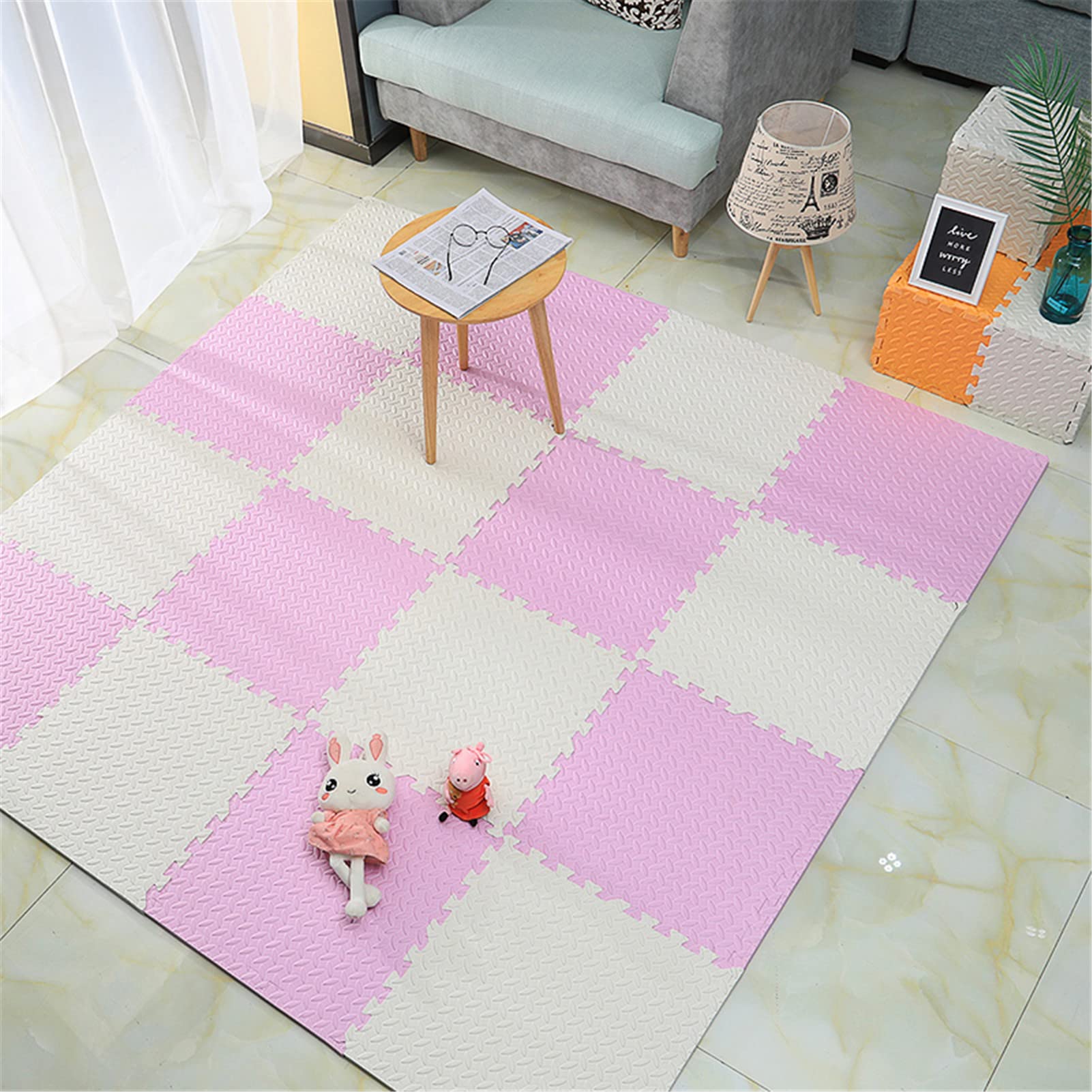 Alfombra De Juego para Bebés,Alfombra Puzzle De Fitness De Espuma EVA Alfombra Gateo Enclavamiento Antideslizantes Suaves Alfombra De Decoración Navideña,50X50x0.8Cm,White+Purple,8pcs