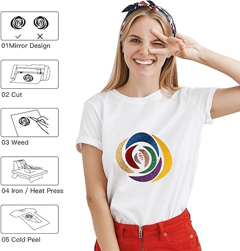 Miniatura 7 de HTVRONT Paquete de 20 vinilos de transferencia de calor con purpurina de 10 x 3 pies para camisetas, rollo de vinilo para planchar con purpurina