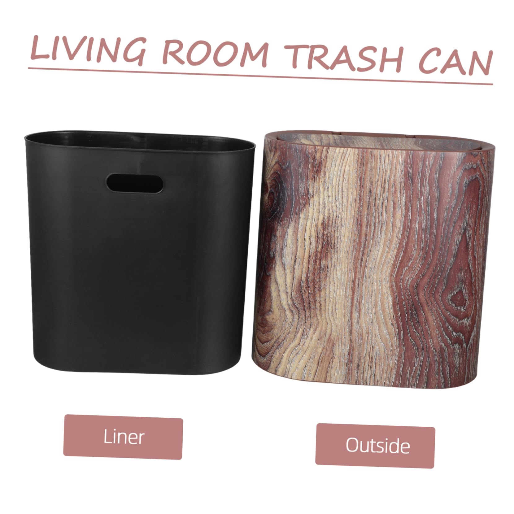 KOMBIUDA Papelera de Plástico Marrón con Veta de Madera y Tapa, Diseño Delgado y Elegante para Baño y Oficina, Fácil de Limpiar y Uso Prolongado