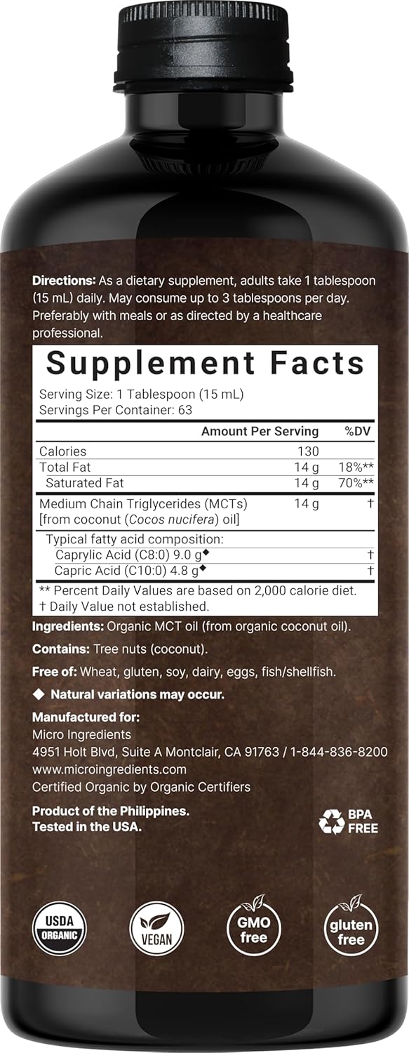 MCT Oil Organic, 32 fl oz |100% Virgin Coconut with C8 + C10 Fatty Acids | Great for Coffee or Dressings | Unflavored, Keto, Vegan - Image 2