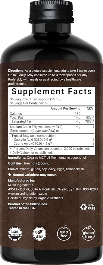 Aceite MCT Orgánico Microingredients 946.35 ml Botella Unidad miniatura 2