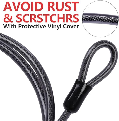 Miniatura 5 de DELSWIN Cable de acero de seguridad con bucles, 0.472 in (1/2 pulgada) de grosor, 4 pies, resistente cable de bloqueo de bicicleta, cables trenzados