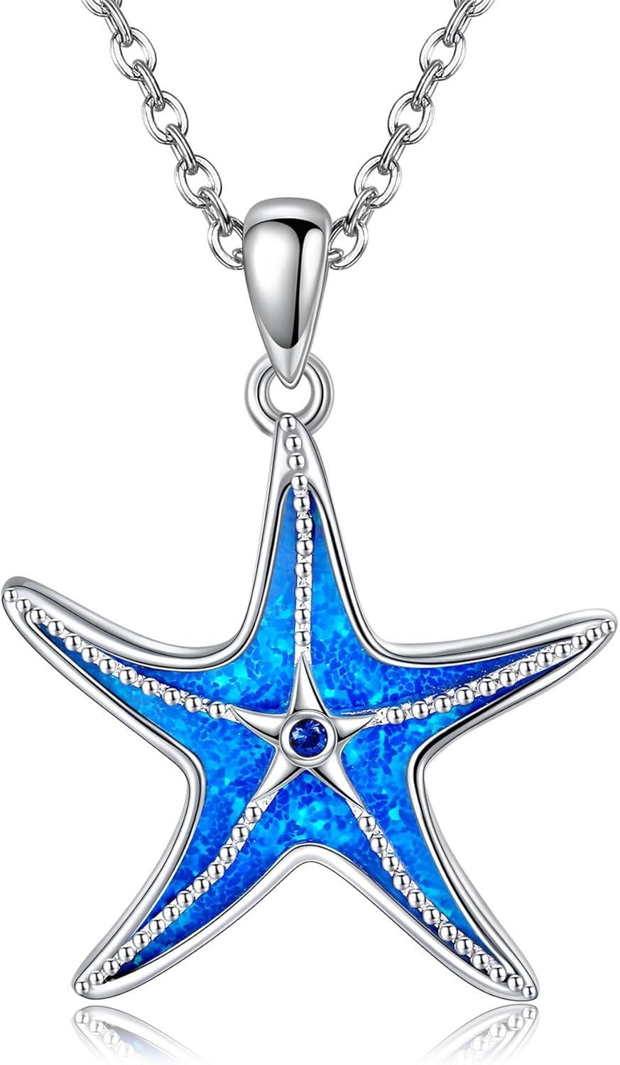 Starfish Necklace 925 Sterling Silver Opal Starfish Pendant Ocean Mother's Day Jewelry for Women Mom