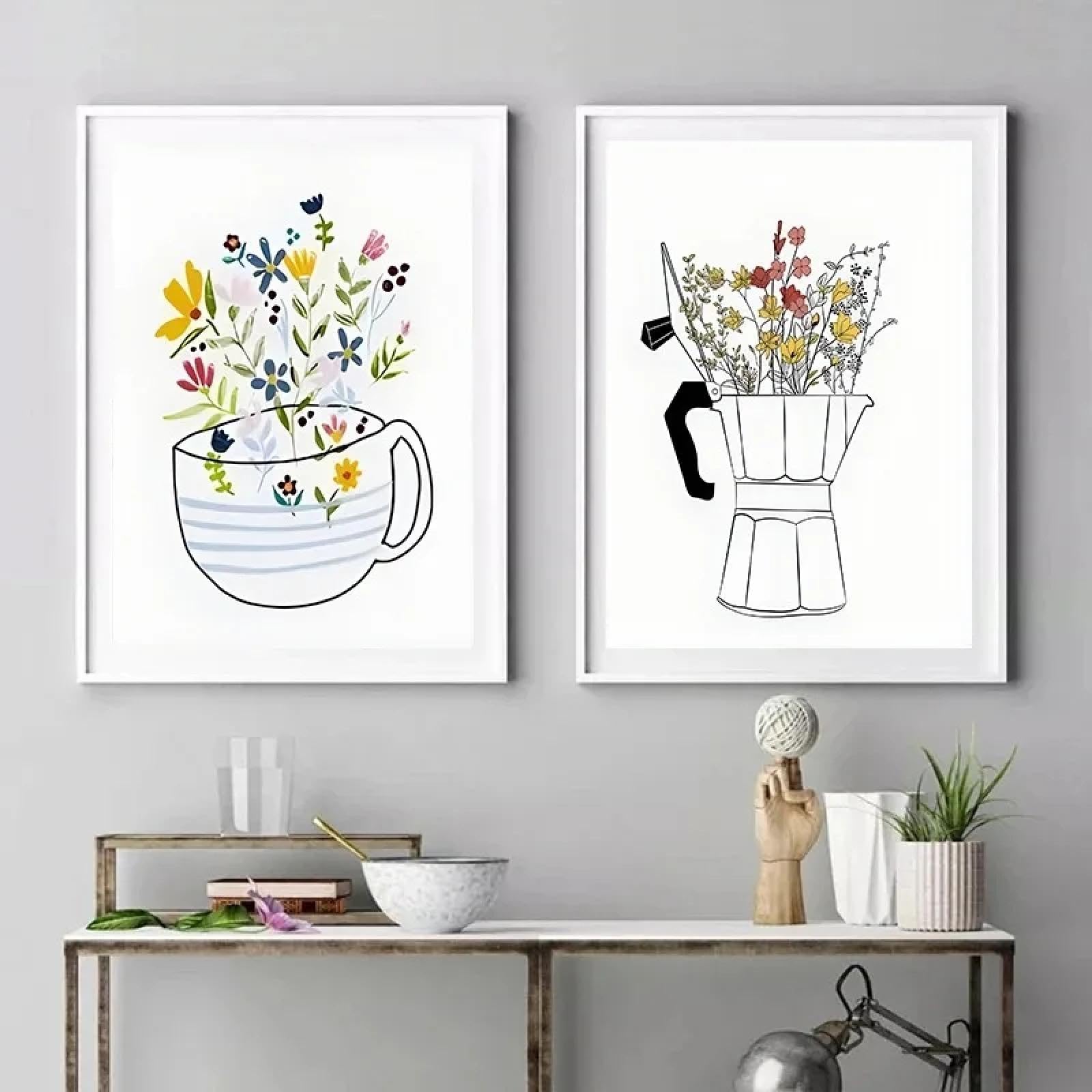 Impression toile tasse à café fleurs peinture murale moderne - 6