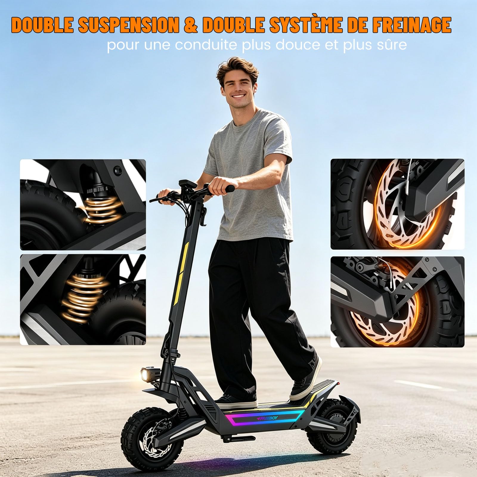 Trottinette Électrique Adulte 1200W - 11" Tout Terrain Trotinette Electrique Pliable Autonomie 55KM,Batterie 48V 18.2Ah Escooter Double Suspension Double Frein Scooter Charge 120kg
