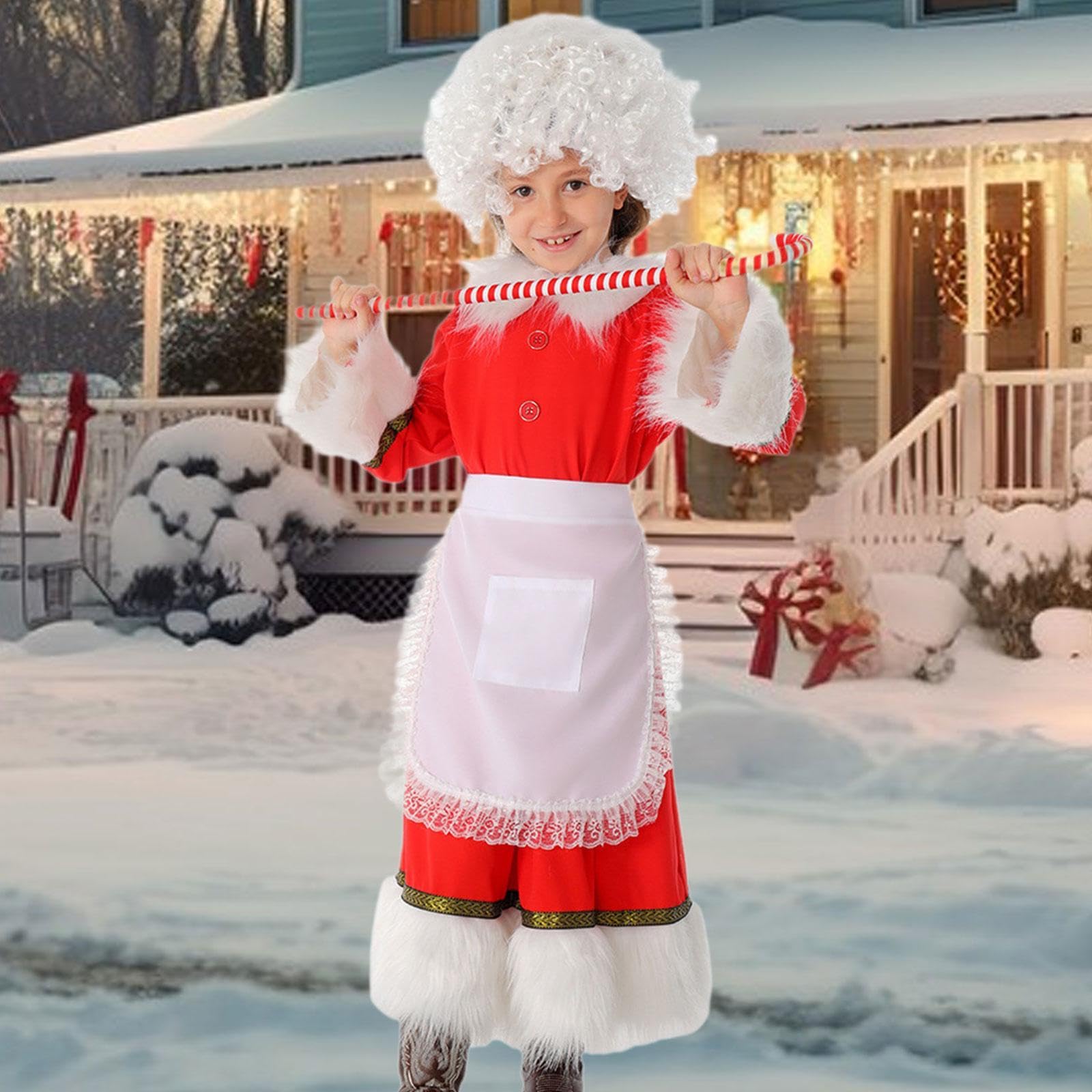 Costume de Père Noël, Robe Douce avec Chapeau et Tablier pour Enfants, Représentations sur Scène, Festivals, Rouge, M
