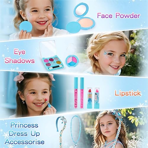 Miniatura 3 de Juegos de maquillaje para niños para niñas, kits de maquillaje lavables reales, juguetes para niños pequeños, juguete de cumpleaños de princesa para