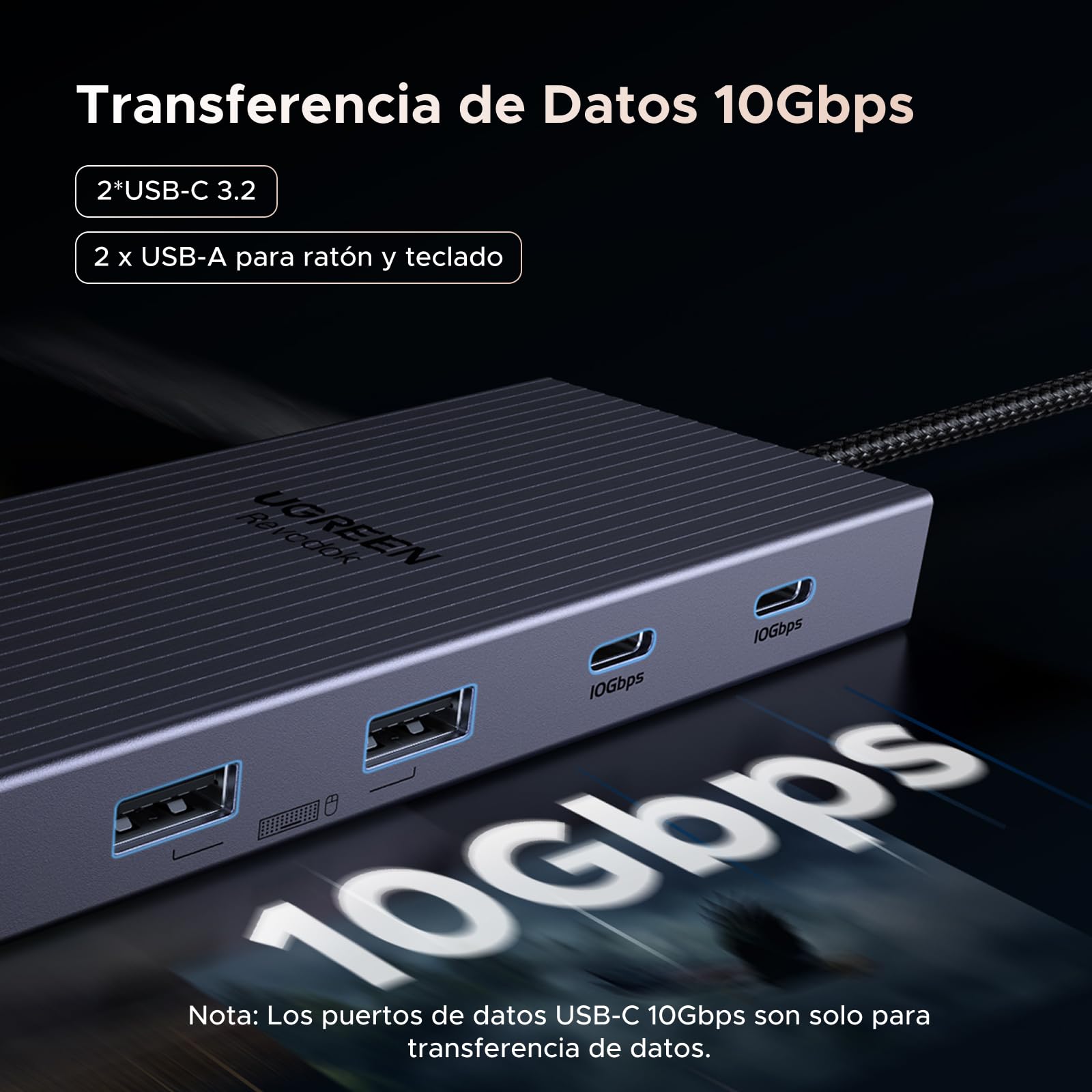 UGREEN Revodok Pro 3121 Hub USB C 12 en 1 Docking Station Pantalla Triple | 10Gbps, Doble HDMI 4K60Hz, 1 DisplayPort 4K120Hz, USB Multipuerto 2A2C, Ethernet Gigabit, PD 100W Carga, SD TF, Audio 3.5mm