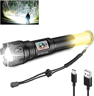 Garberiel 2 in 1 LED Flashlight Rechargeable High Lumens with COB Camping Light, XHP99 100000 Lumens Super Bright Flashlights Powerful with 10 Modes, Waterproof, Adjust Focus for Outdoor Activities