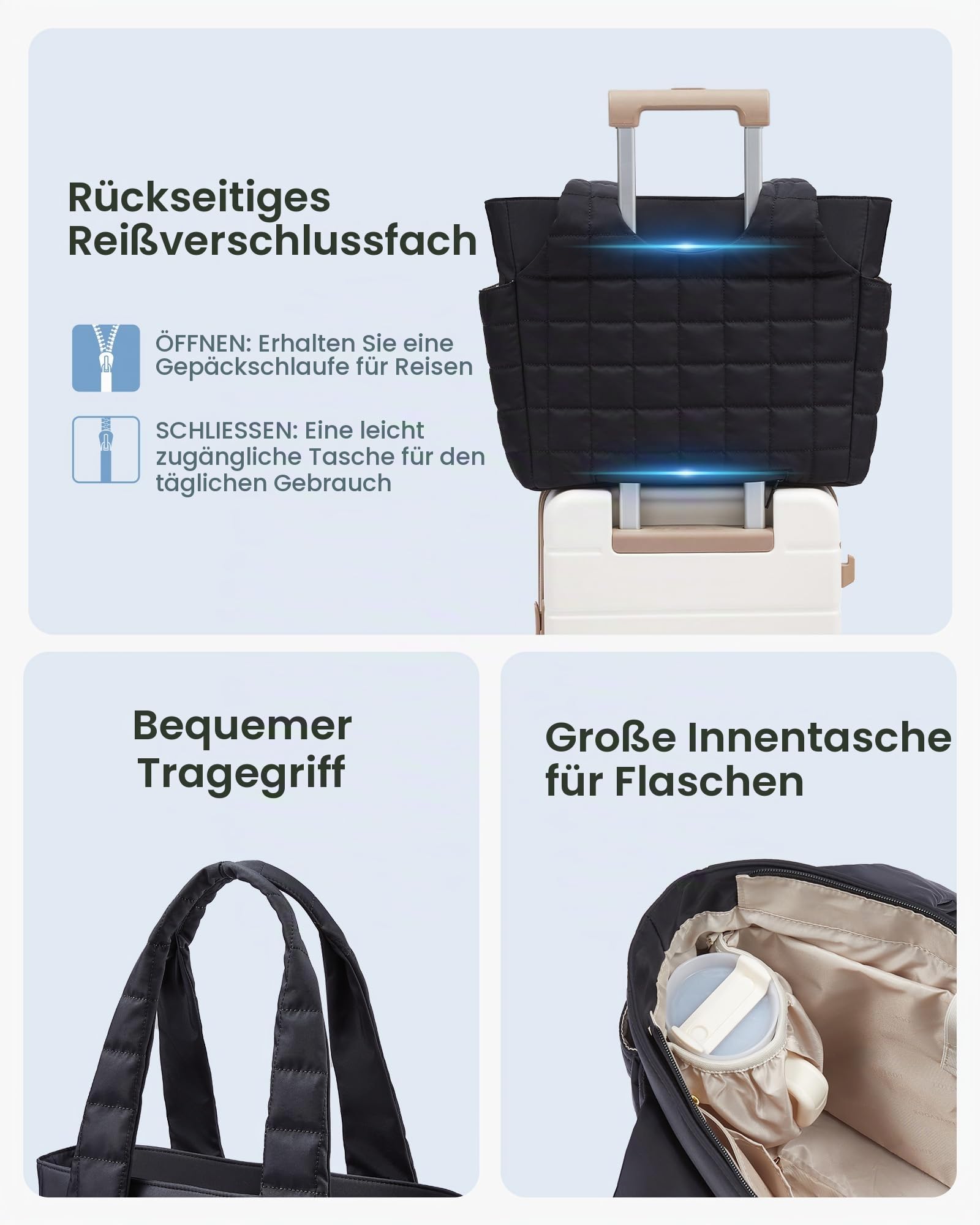 LOVEVOOK Puffer Handtasche Damen Groß, 15,6 Zoll Laptoptasche Shopper Tasche mit Wasserflaschenfach, Leichte Arbeitstasche Schultertasche für Arbeit, Uni & Reise
