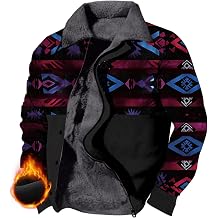 Vintage Aztec Western Fleece Winter Coats for Men Retro Sherpa Lined Jacket Warm Zip Up Jackets Casual Stylish