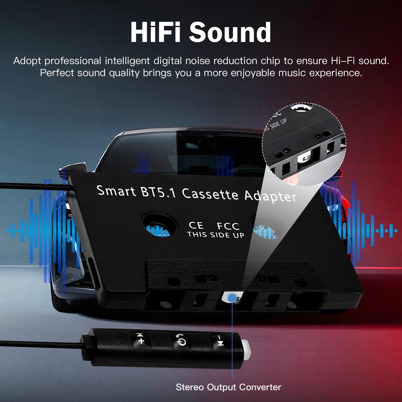 Adapter kasetowy Bluetooth do kasety samochodowej 5.1, adapter kasetowy do radia samochodowego, adapter kasetowy z mikrofonem Hi-Fi Stereo, rozmowy głośnomówiące do smartfonów/odtwarzaczy MP3/CD