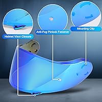 Vista 5 de Visera de casco de viento de motocicleta, resistente a los arañazos, resistente al viento, lente protectora de PC de cara completa para CNS-3, Azul
