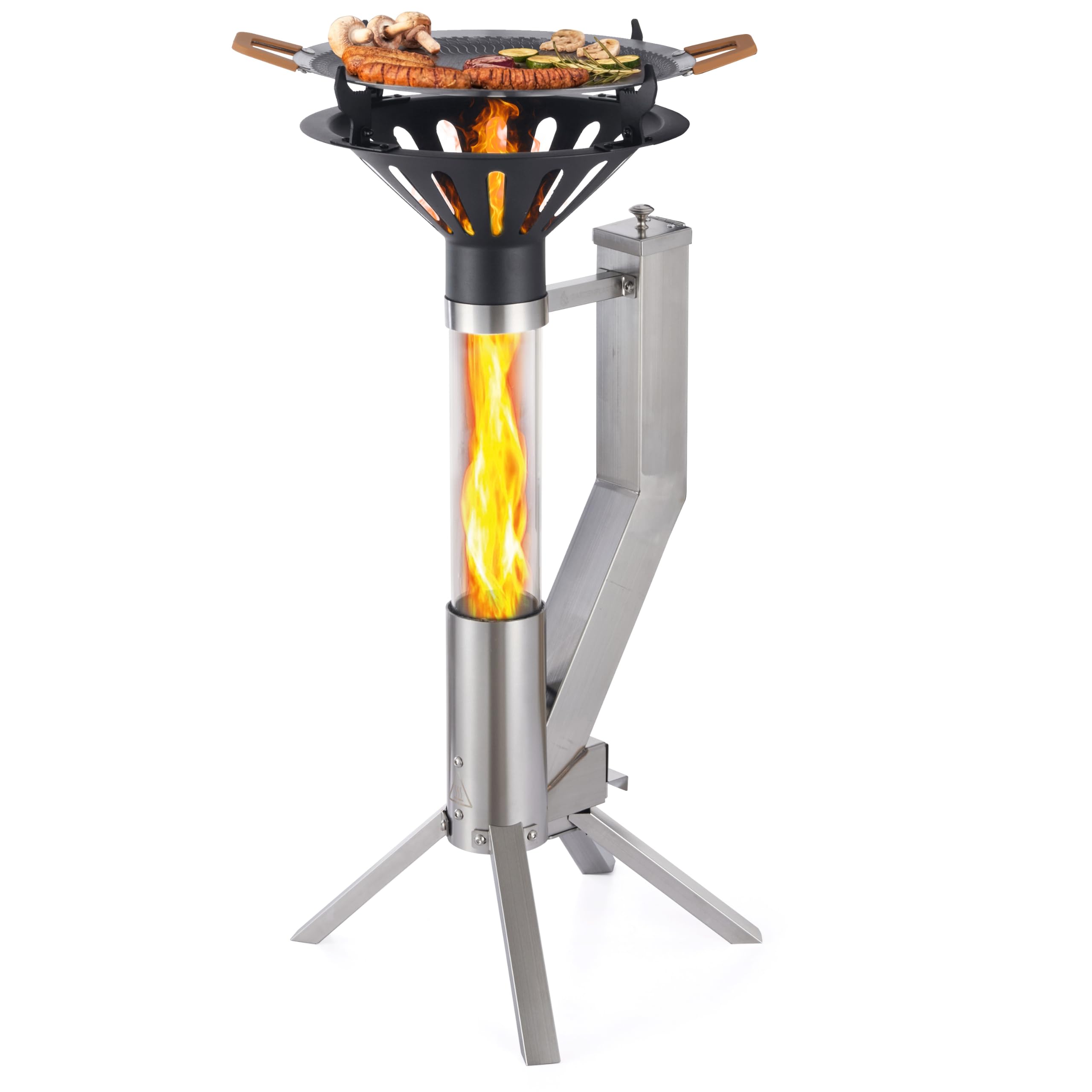 GARDENFLARE Klassik Feuerrohr Silber + Grillaufsatz | 2-in-1 Set