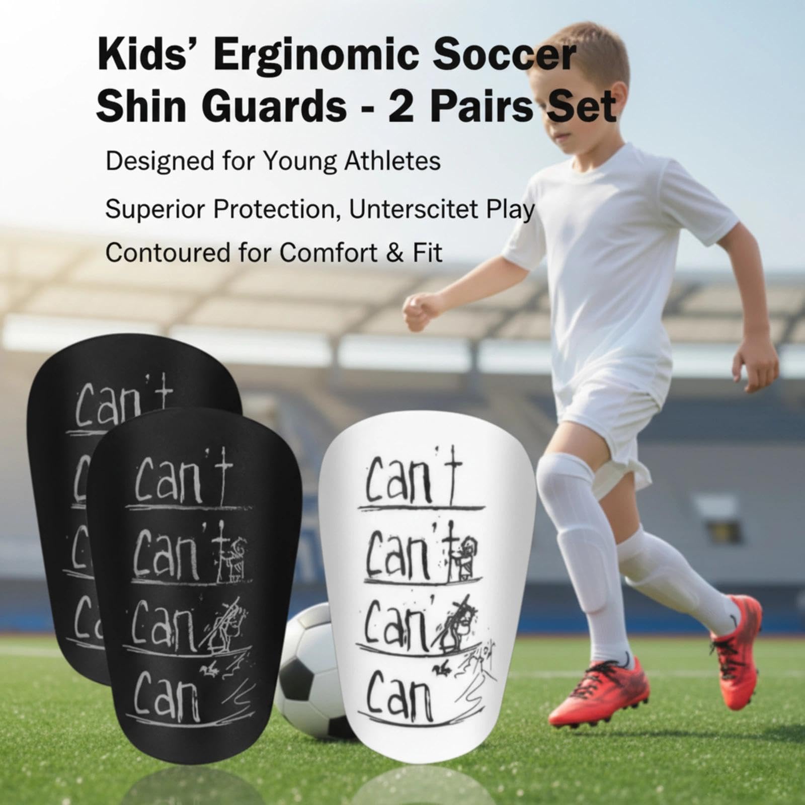 Mini Espinilleras Futbol, 2 Pares De Espinilleras Futbol Niño, 10 X 6cm, Espinilleras Futbol para Hombres, Mujeres, Niños (Negras + Blancas)