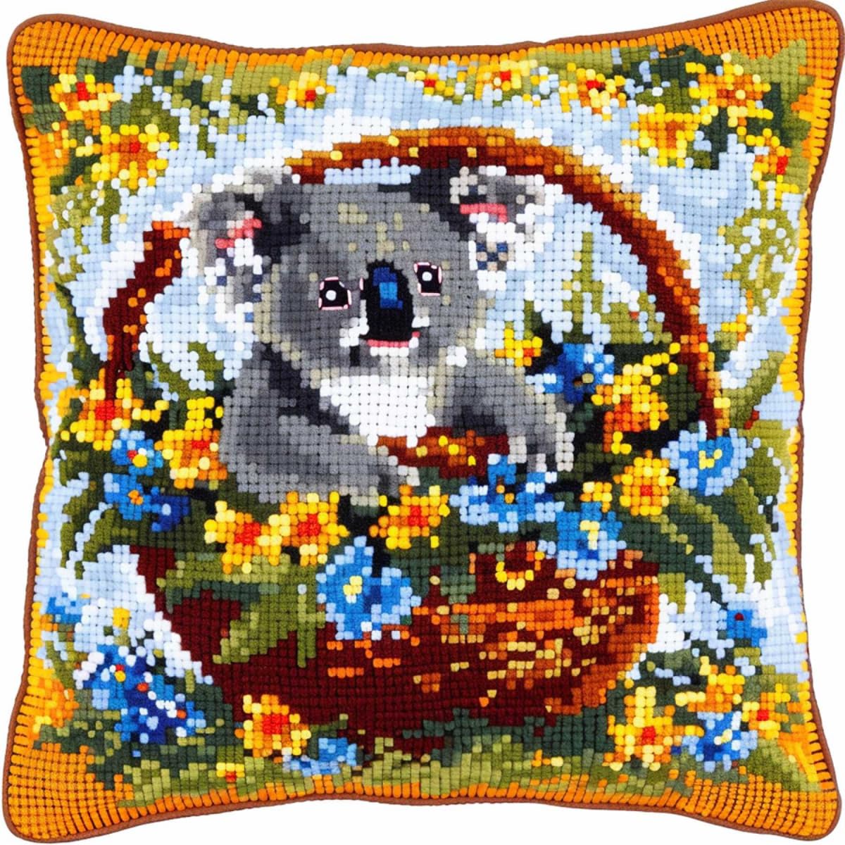 Rkflgew C Diy Latch Hook Kit Koala And Flowers Pillow Embroidery Kit Artoon Animals 3D Pillow Materials Package Latch Hook Embroidery Kits Diy Arpet Ushion Rocheting Pillowcase For Home 43X43cm