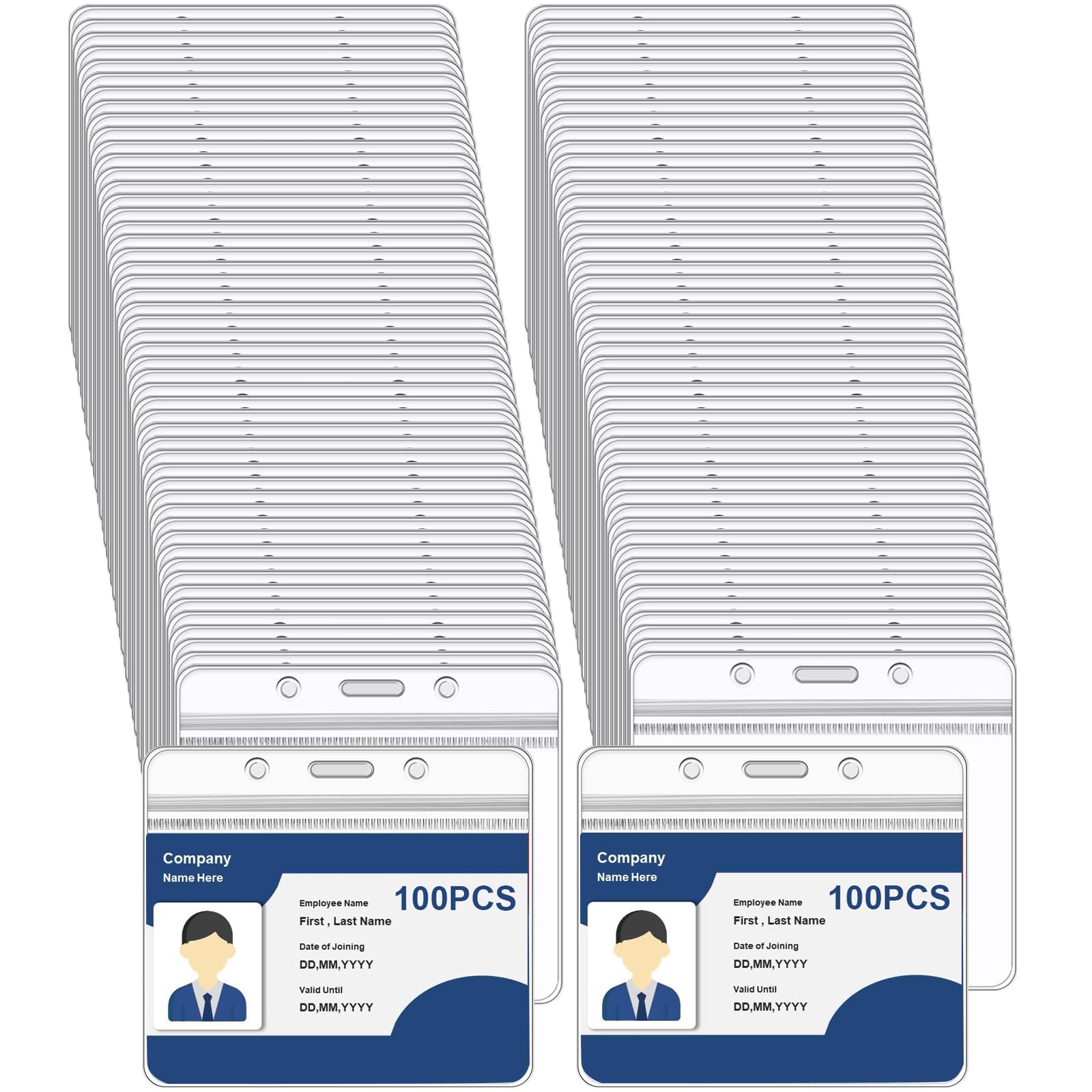 100PCS Plastic Card Holder, ID Card Holders,Waterproof Name Tag ID Badge Holders for Multiple Cards