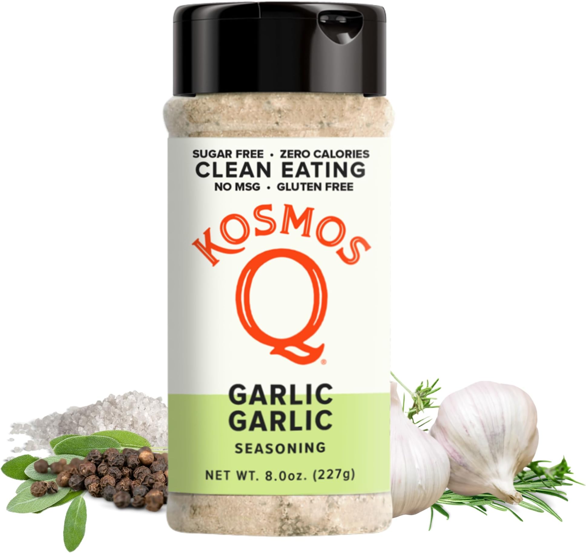 Kosmos Q Garlic Seasoning, Roasted Garlic Spice Mix for Chicken, Beef, Veggies & Pasta, All-Natural, Sugar-Free, Zero Calories, Keto & Paleo Friendly, 8 Oz Shaker Bottle